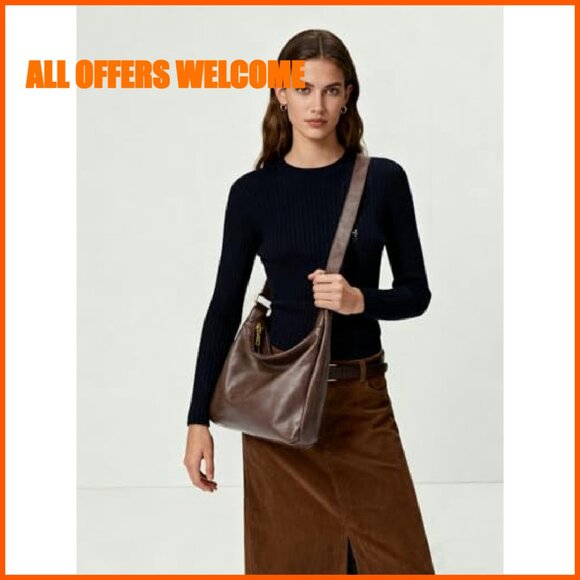 Foldable Vegan Leather Hobo Tote Shoulder Bag 13" Slouchy Purse - Picture 5 of 8